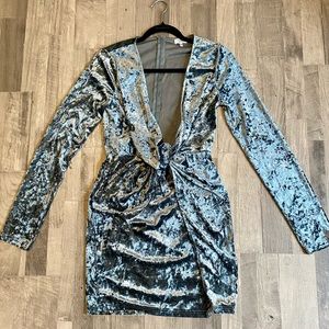 TOBI Crushed velvet knot detail mini wrap dress
